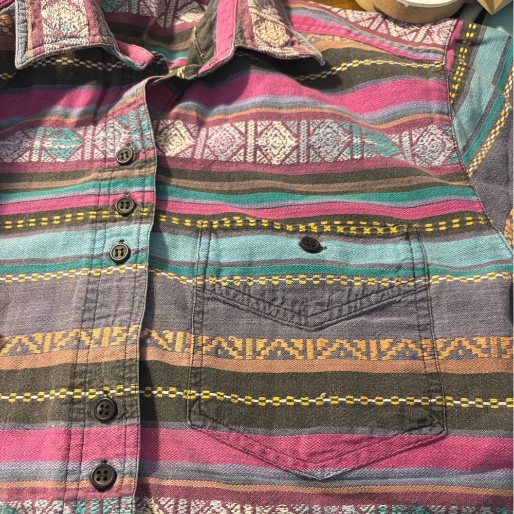 90s Retro Multicolor Striped Casual Button Down Shirt - Picture 5 of 7